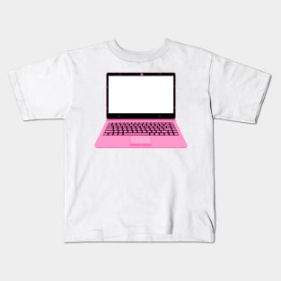 realistic laptop vector illustration in black and pink color Kids T-Shirt